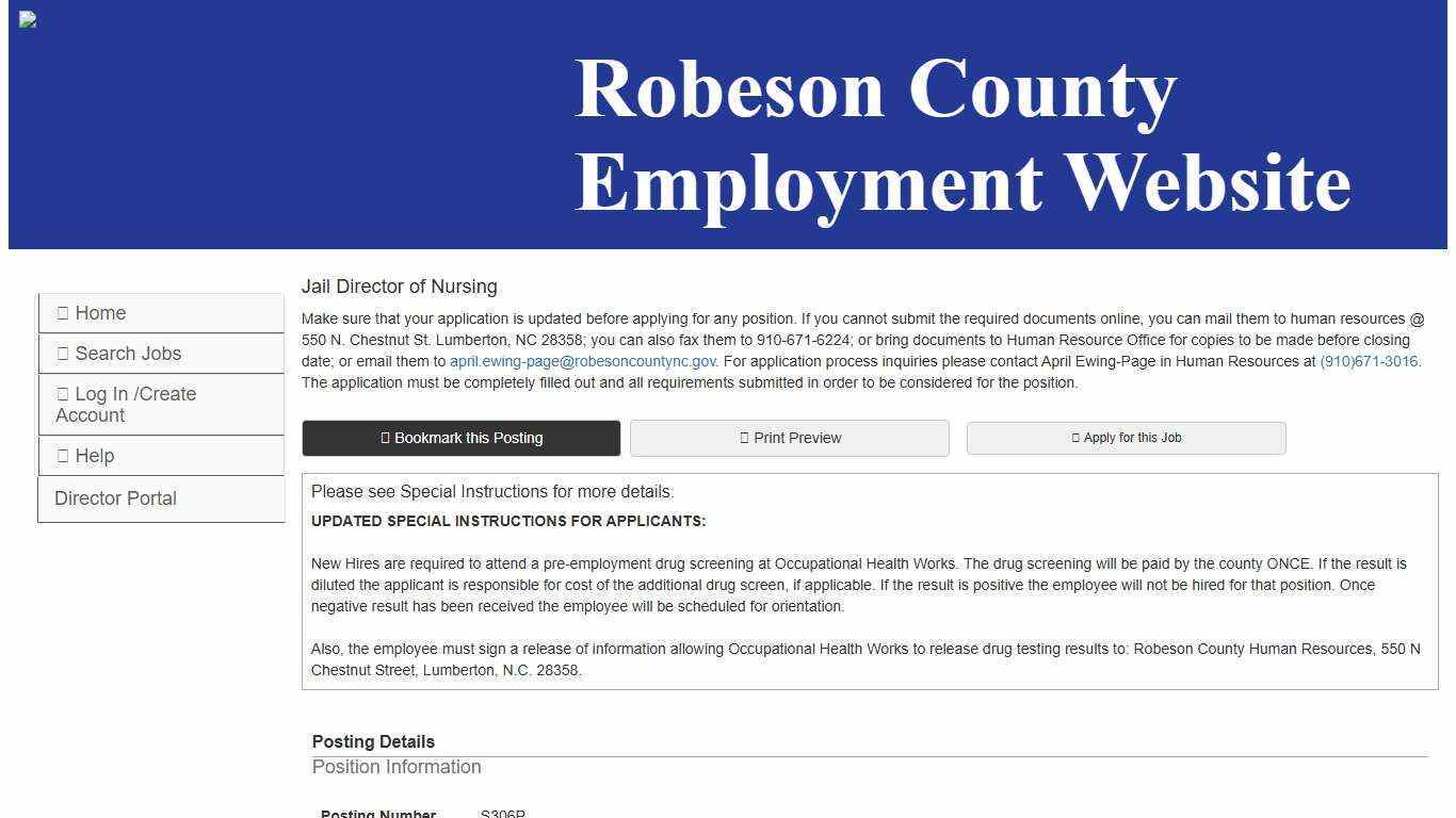 Robeson County Portal | Jail Director of Nursing